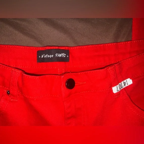 Vintage Pants Red Bootcut Stretch Jeans Womens XL High Rise Flare - Picture 3 of 10